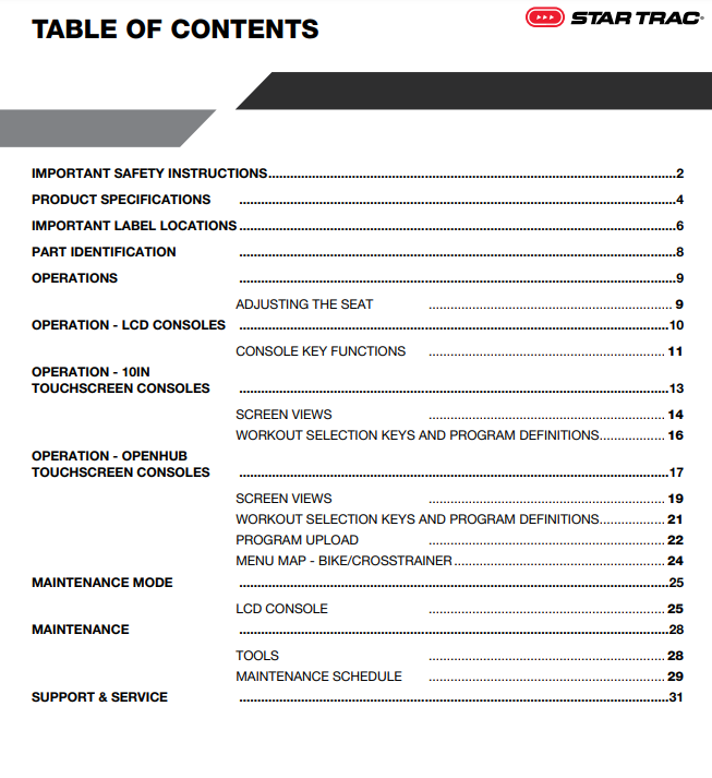 Startrac 4 UB Upright Bike Owner s Manual