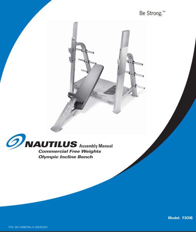 Nautilus Commercial Free Weights Olympic Incline Bench Assembly Manual