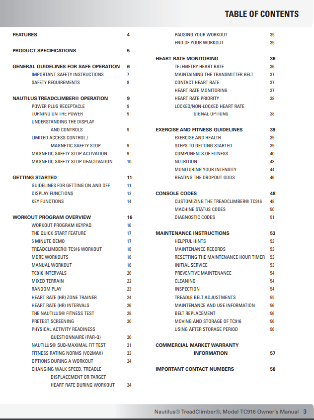 Nautilus TC916 Owner s Manual
