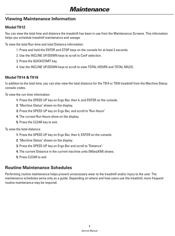 Nautilus Commercial Series Treadmills T912 T914 T916 Service