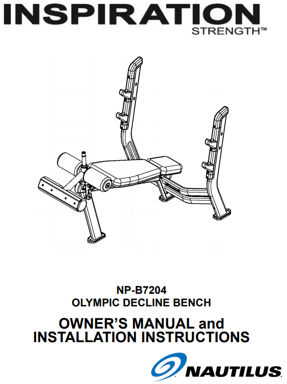 Owner's/Install Manual Olympic Decline Bench