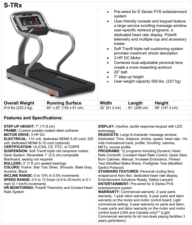 Trax treadmill manual sale