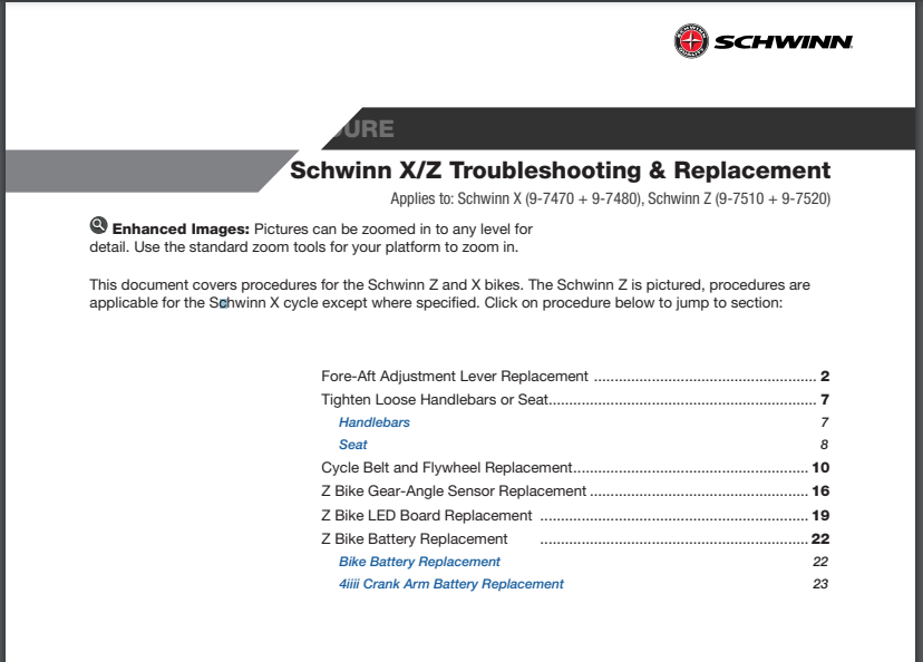 What are the Schwinn X/Z Troubleshooting & Part Replacement Procedures?