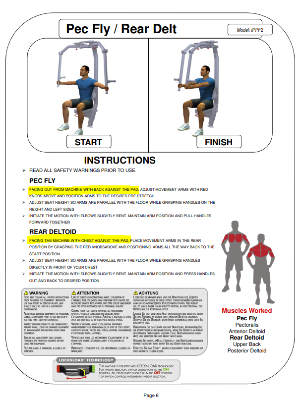 Nautilus Inspiration Owners Manual Pec FlyRear Deltoid