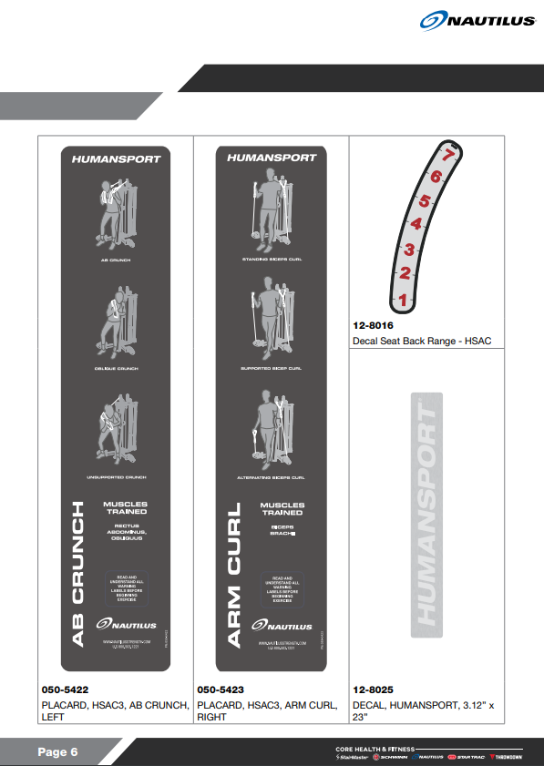 Nautilus Human Sport Arm Crunch Owner's Manual