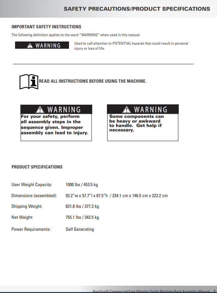 Nautilus smith machine outlet manual