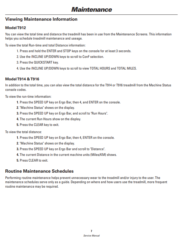 Nautilus Commercial Series Treadmills (T912, T914, T916) Service Manual