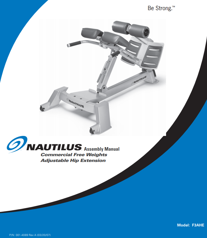 Nautilus Commercial Free Weights Adjustable Hip Extension Assembly Manual